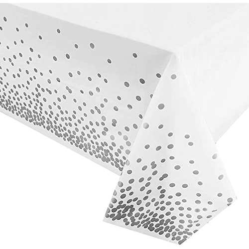 Obrus urodziny biały konfetti srebrny 137x274cm